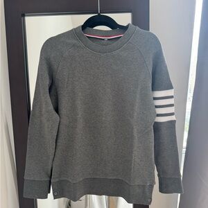 Gray Sweater with Striped Sleeve